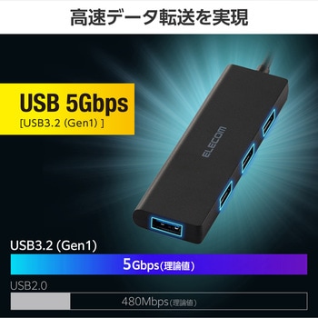 Type-C ハブ USB3.2 Gen1 USB-A ×4 バスパワー 薄型 ケーブル長60cm エレコム