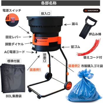 リーフシュレッダー(雑草・落ち葉粉砕機) 大容量297Lガーデンバッグ付 YARD FORCE