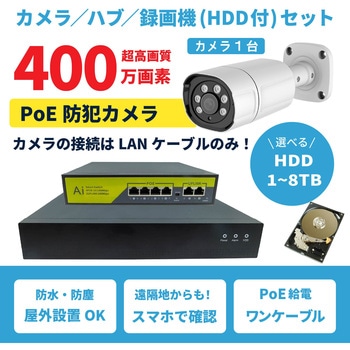400万画素PoEタイプNVR防犯カメラセット カメラ1台、HDD8TB付き ブロードウォッチ