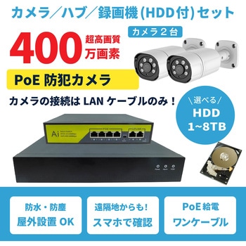 400万画素PoEタイプNVR防犯カメラセット カメラ2台、HDD8TB付き ブロードウォッチ