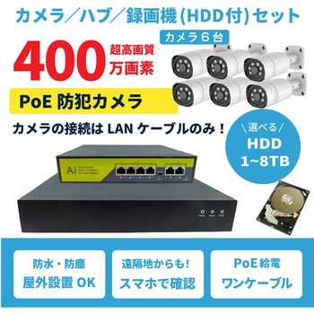 400万画素PoEタイプNVR防犯カメラセット カメラ6台、HDD1TB付き ブロードウォッチ