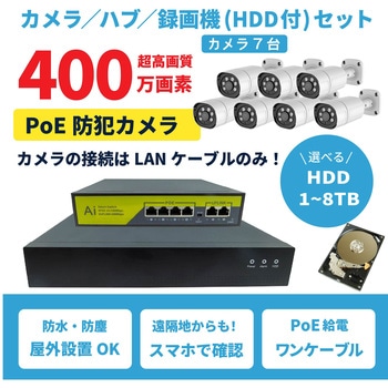 400万画素PoEタイプNVR防犯カメラセット カメラ7台、HDD2TB付き - ブロードウォッチ