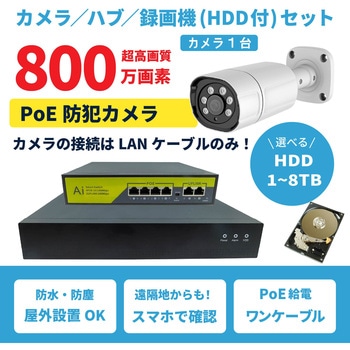 800万画素PoEタイプNVR防犯カメラセット カメラ1台、HDD2TB付き ブロードウォッチ