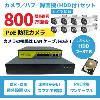 800万画素PoEタイプNVR防犯カメラセット カメラ8台、HDD4TB付き ブロードウォッチ