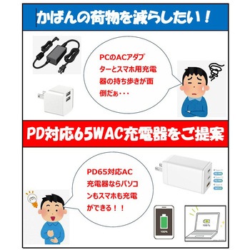 PD対応AC充電器65W 3ポート HIDISC
