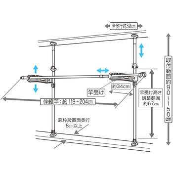 つっぱり式窓枠物干し 高さ90～150cm 積水樹脂商事