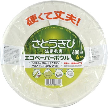 バガス エコペーパーボウル600ml 6枚入 大和物産