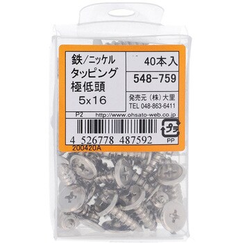 (+)超低頭タッピングねじ 1種A形 (鉄/ニッケルめっき)(パック品) 大里