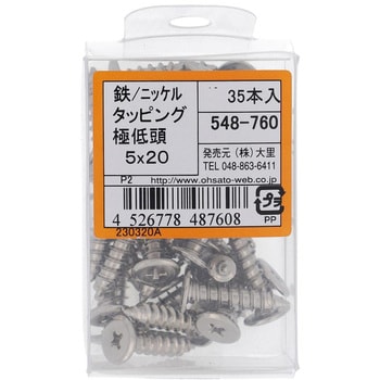 (+)超低頭タッピングねじ 1種A形 (鉄/ニッケルめっき)(パック品) 大里