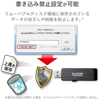 USBメモリ USB3.1(Gen1) ハードウェア暗号化 セキュリティ機能付 1年保証 エレコム