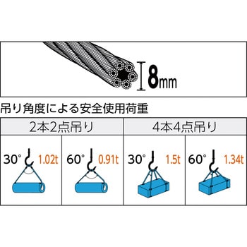 TWD-8S1 玉掛けワイヤロープ 段落とし (サツマ加工) 1本 TRUSCO 【通販