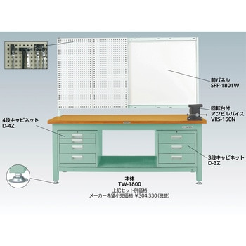重量作業台(三方幕板・3段キャビネット付) TRUSCO 汎用タイプ 【通販