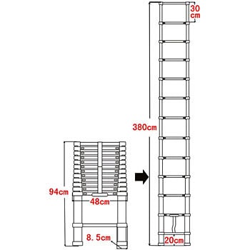 M-AMT-04 プッシュ式アルミ製伸縮はしご 1台 モノタロウ 【通販サイト