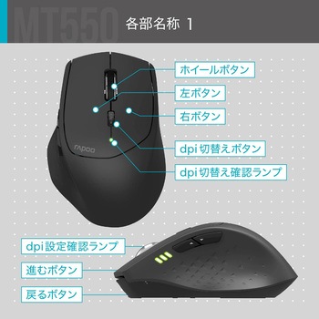 Rapoo MT550 Bluetooth5.0 Bluetooth4.0 Bluetooth3.0 / 2.4GHz マルチデバイス対応 ワイヤレスマウス 電池式 無線 MT550G-BK rapoo(ラプー)