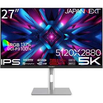 液晶ディスプレイ 27型/5120×2880/DP×1、HDMI、Type-C/ブラック/スピーカー有/2年保証 - JAPANNEXT
