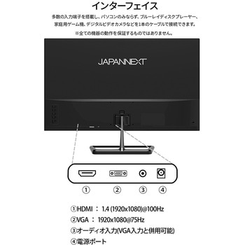 液晶ディスプレイ 21.5型/1920×1080/HDMI×1、VGA×1/ブラック/スピーカー有/2年保証 JAPANNEXT
