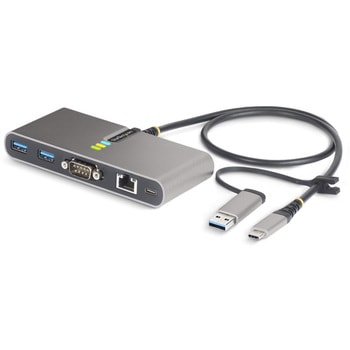 USB-Cハブ/2ポート/2x USB-A/USB 3.2 Gen 1 5Gbps/1x シリアルRS232C/100W Power Deliveryパススルー/有線LAN/Type-A/Cアダプター付属/PD対応 高速転送 充電 StarTech.com