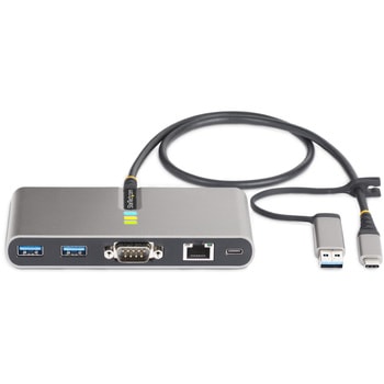 USB-Cハブ/2ポート/2x USB-A/USB 3.2 Gen 1 5Gbps/1x シリアルRS232C/100W Power Deliveryパススルー/有線LAN/Type-A/Cアダプター付属/PD対応 高速転送 充電 StarTech.com