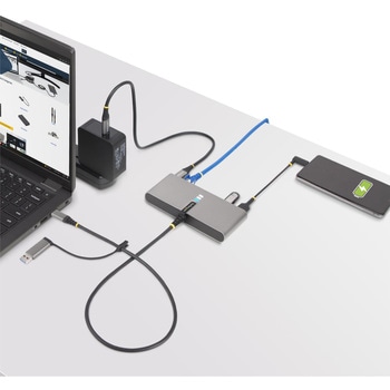 USB-Cハブ/2ポート/2x USB-A/USB 3.2 Gen 1 5Gbps/1x シリアルRS232C/100W Power Deliveryパススルー/有線LAN/Type-A/Cアダプター付属/PD対応 高速転送 充電 StarTech.com