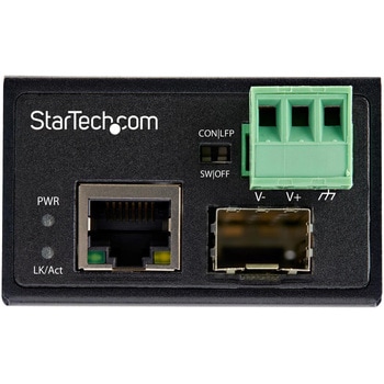 光メディアコンバータ/産業用/100Mbps/シングルモード・マルチモード光ファイバー/SFP to RJ45/12-56V DC/IP30準拠/-40～+75度/最大100m伝送距離 StarTech.com