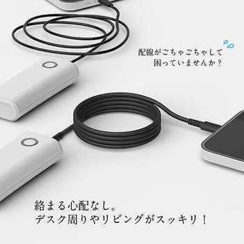 マグネットでぐるぐるまとまる簡単収納 A-C充電&同期ケーブル BK カシムラ