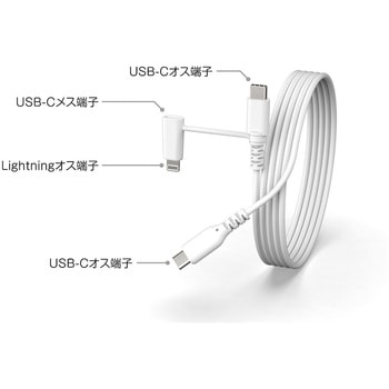 Lightning変換コネクタ付 C-Cケーブル WH - カシムラ