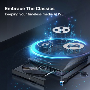 5-in-1 External Optical Drive with USB Hub、Black UNITEK