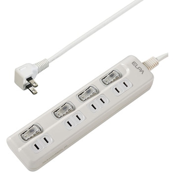 スイッチ付タップ 電源タップ 難燃性ABS樹脂 L型プラグ スイッチ付き 個別LEDスイッチランプ 上挿し ELPA