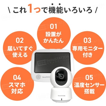 SecuSTATION モニター付き無線接続防犯カメラセット 屋内用カメラ1台セット SecuSTATION
