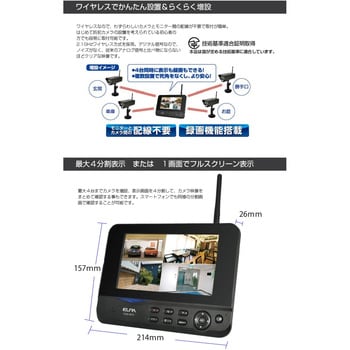 CMS-7001 ワイヤレスカメラモニターセット 防犯 防災用品 防犯カメラ セキュリティカメラ 防沫形カメラ HDD録画 SDカード対応 1セット  ELPA 【通販モノタロウ】