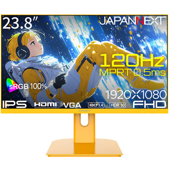 ゲーミング液晶ディスプレイ 23.8型/1920×1080/HDMI×1、VGA×1/イエロー/スピーカー有/2年保証 JAPANNEXT