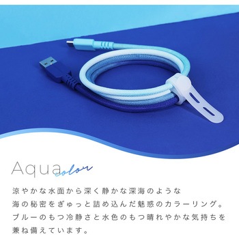 グラデーションケーブル 急速充電 データ転送対応 USB-A to USB-C 1m アクアカラー MOTTERU