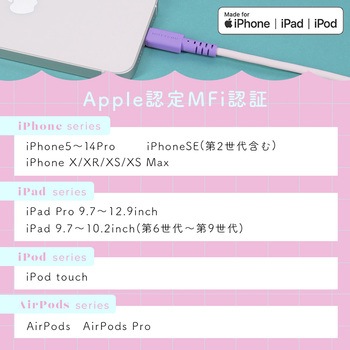 バイカラーケーブル 急速充電 データ転送対応 USB-A to Lightning 0.5m オレンジソーダ MOTTERU