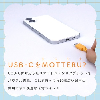 バイカラーケーブル 急速充電 データ転送対応 USB-A to USB-C 1m オレンジソーダ MOTTERU