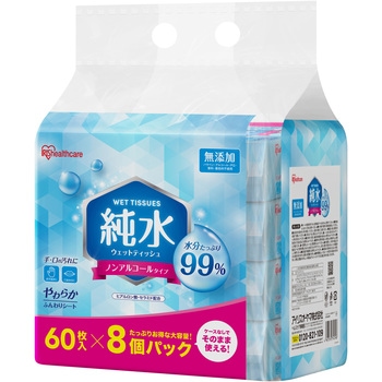 純水ウェットティッシュ 60枚入×8個パック アイリスオーヤマ