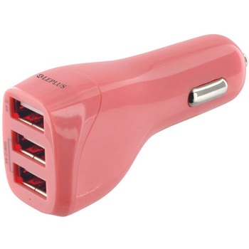 DC充電器 USB3ポート充電器 最大出力4.8A ピンク LEPLUS
