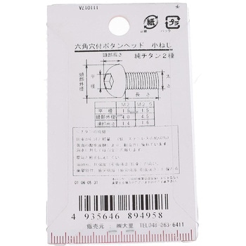 六角穴ボタン小ねじ (純チタン2種)(パック品) 大里