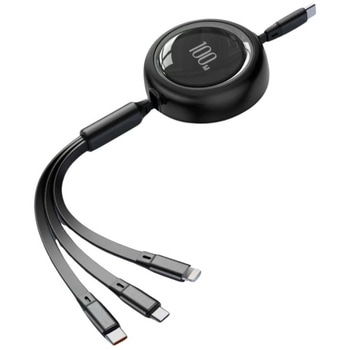 3in1 巻き取り式USBケーブル 100W 1.2m ブラック ZATTA
