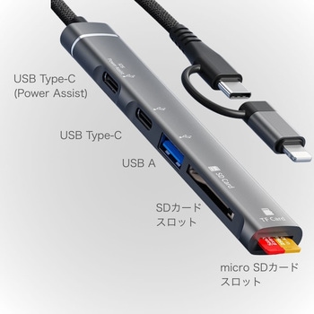 USBハブ 5in1 カードリーダー一体型 スリム USB Type-C & ライトニング ZATTA