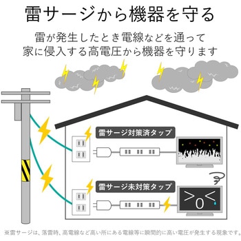 延長コード 電源タップ コンセント 2P 6個口 雷ガード エレコム