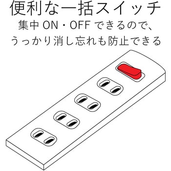 電源タップ 延長コード 2P 一括集中スイッチ付き 雷サージ防止 熱に強い二重構造 スイングプラグ 雷ガード エレコム
