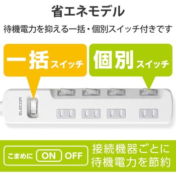 電源タップ  2P 個別&一括スイッチ付 雷ガード ほこり防止シャッター 二重構造 エレコム