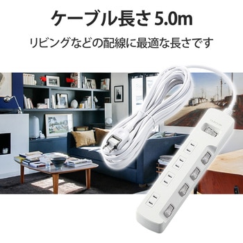 電源タップ  2P 個別&一括スイッチ付 雷ガード ほこり防止シャッター 二重構造 エレコム