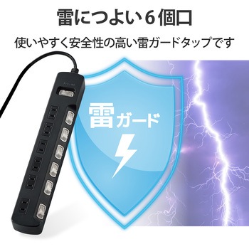 電源タップ  2P 個別&一括スイッチ付 雷ガード ほこり防止シャッター 二重構造 エレコム