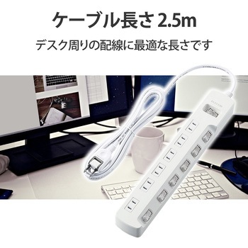 電源タップ  2P 個別&一括スイッチ付 雷ガード ほこり防止シャッター 二重構造 エレコム