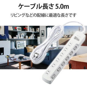 電源タップ  2P 個別&一括スイッチ付 雷ガード ほこり防止シャッター 二重構造 エレコム
