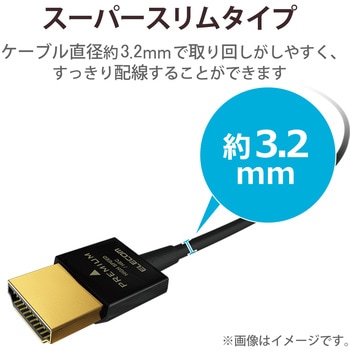 HDMIケーブル ハイスピード 4K対応 スリム 直径約3.2mm イーサネット対応 ブラック エレコム 【通販モノタロウ】