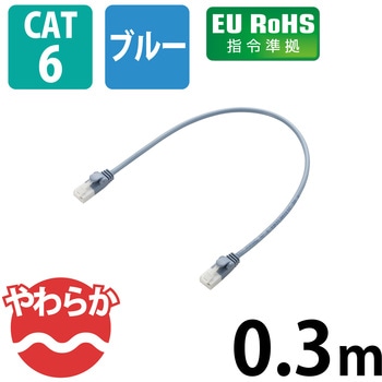 LANケーブル CAT6 ギガビット 爪折れ防止 やわらか スリムコネクタ RoHS ブルー エレコム