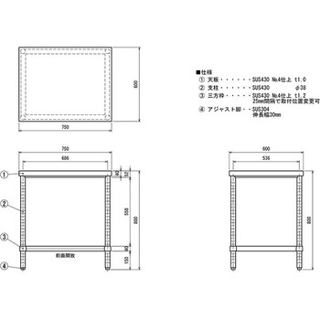 ステンレス作業台(三方枠) ケニス