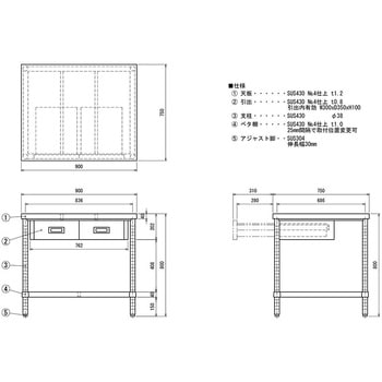 ステンレス作業台(片面引出・ベタ棚) ケニス
